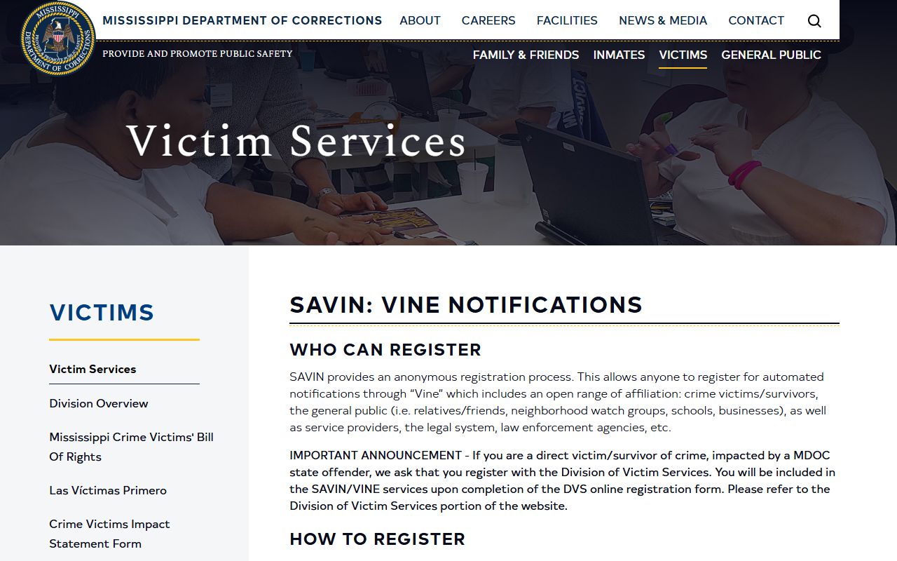 Issaquena County arrest records and custody notifications through MDOC SAVIN and VINE