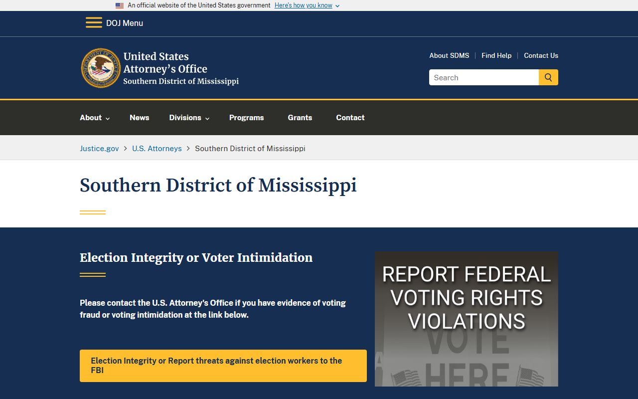 U.S. Attorney Southern District of Mississippi office that prosecutes federal cases tied to Issaquena County court dockets