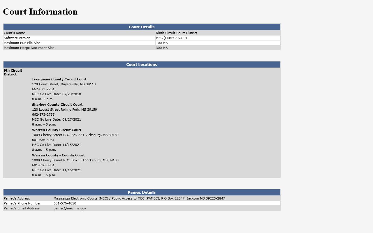 Issaquena County court records on the Ninth Circuit MEC information page