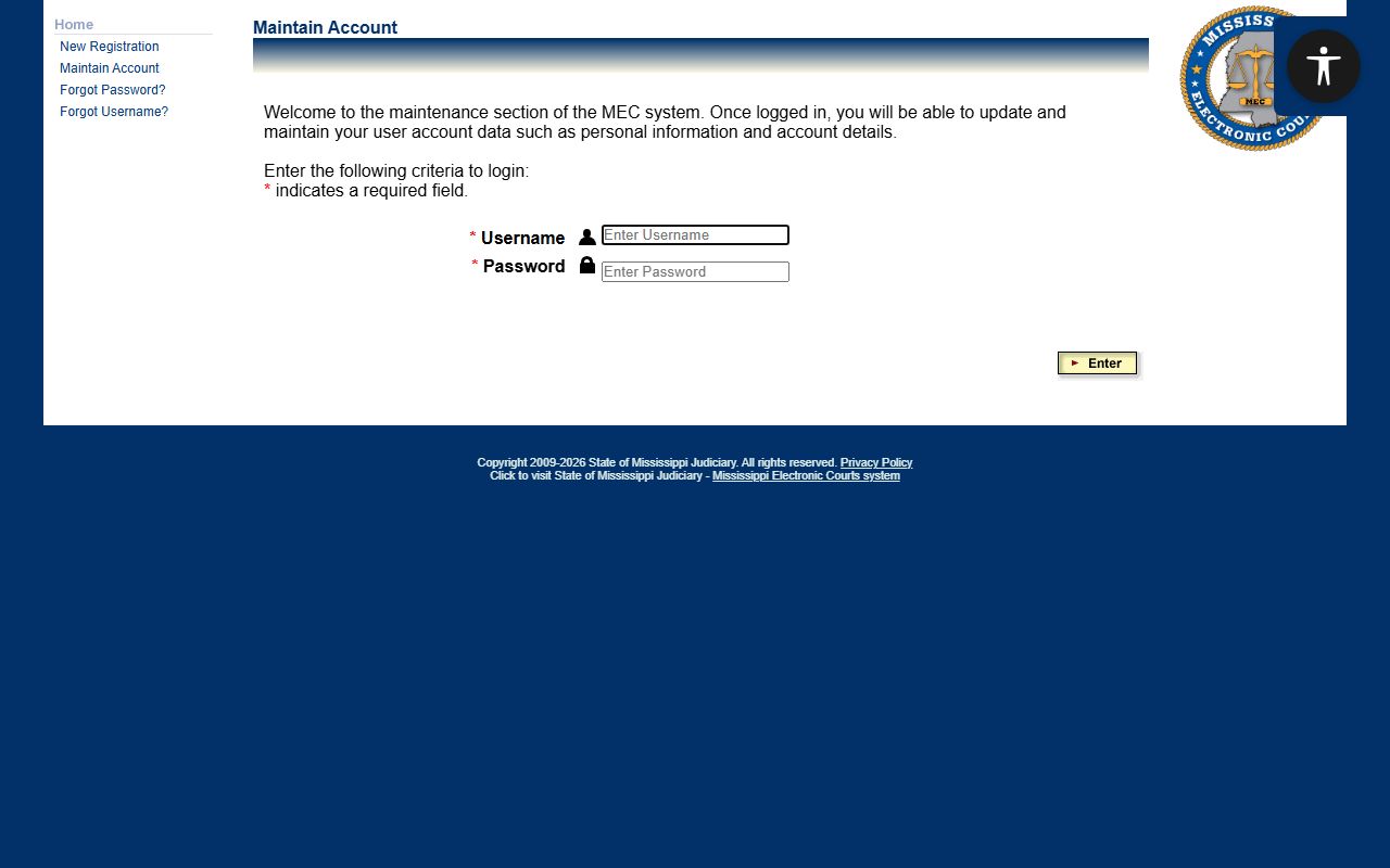 Issaquena County court records registration on the PAMEC public access portal