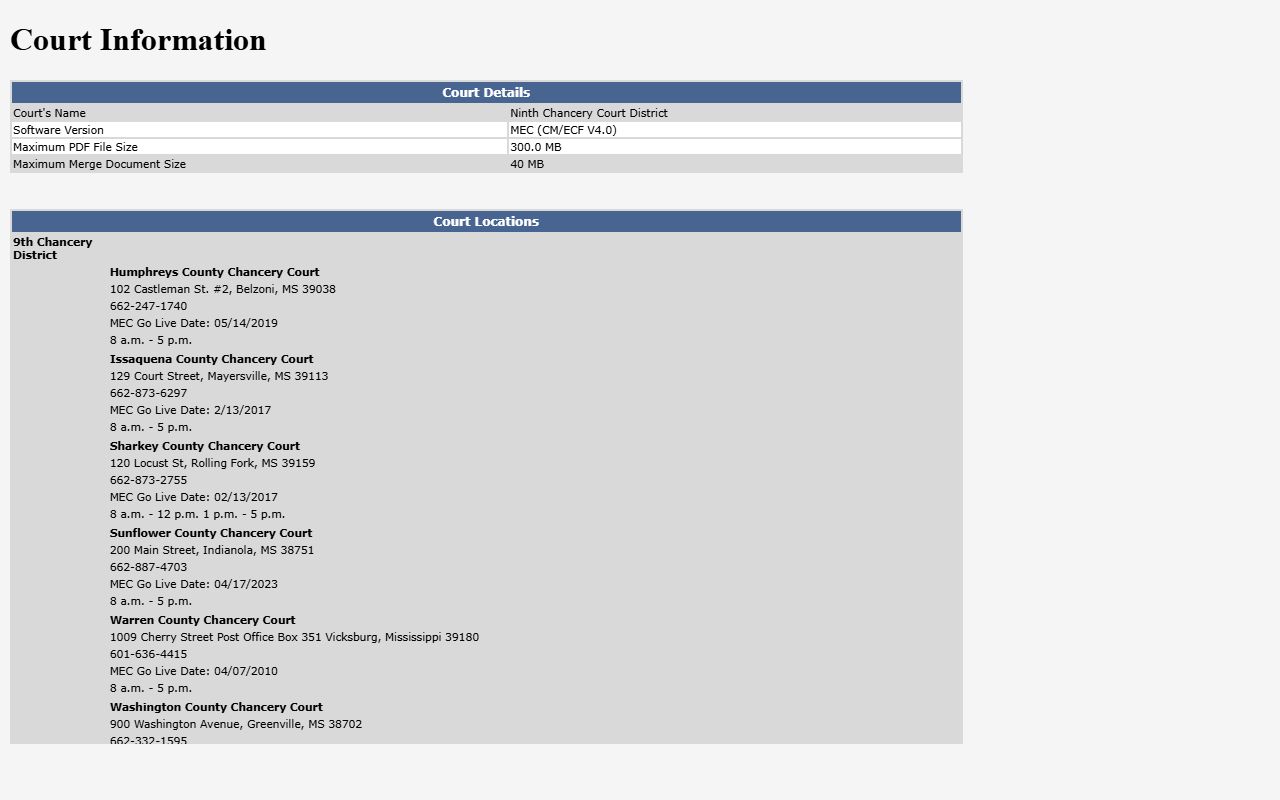 Issaquena County court records for Chancery cases on the Ninth Chancery MEC page
