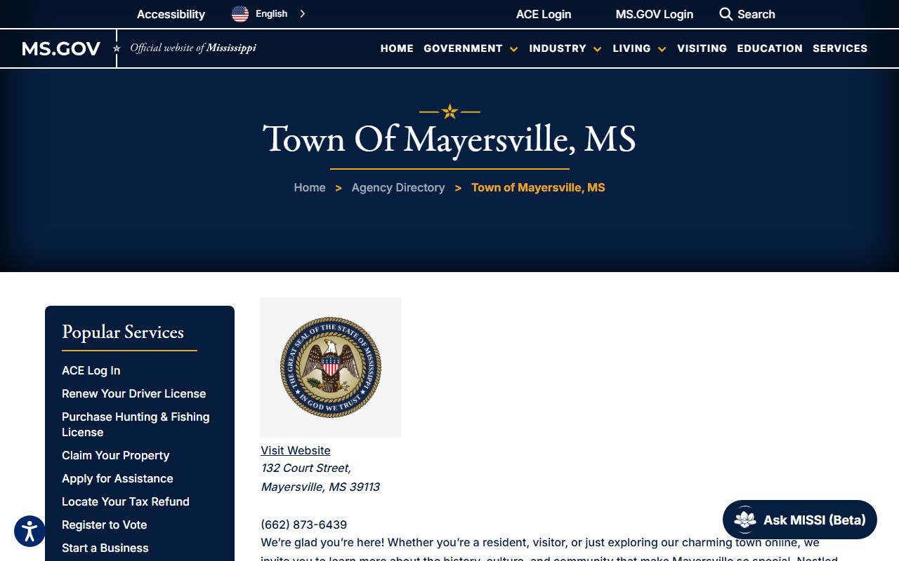 Issaquena County court records context from the Town of Mayersville agency page