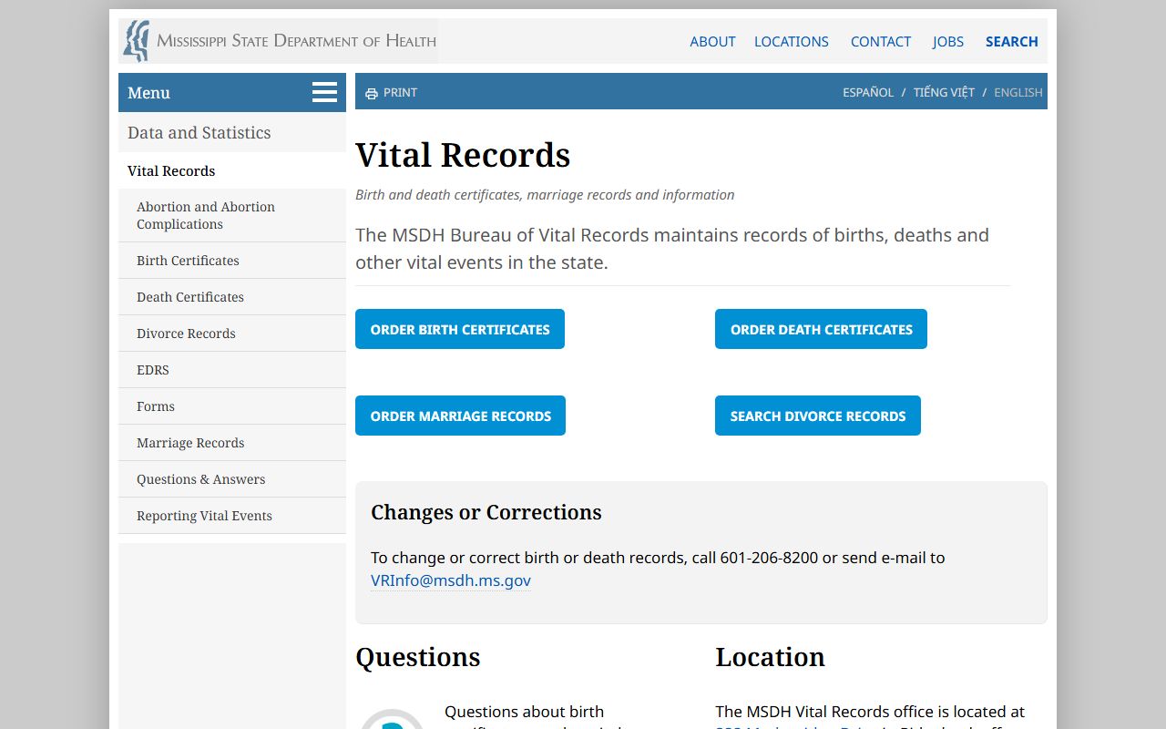 Issaquena County marriage records access through the Mississippi MSDH Vital Records page