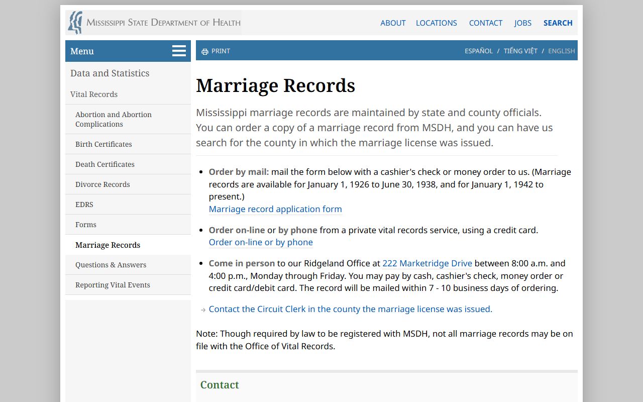 Mississippi MSDH marriage records page covering Issaquena County divorce and marriage certificates