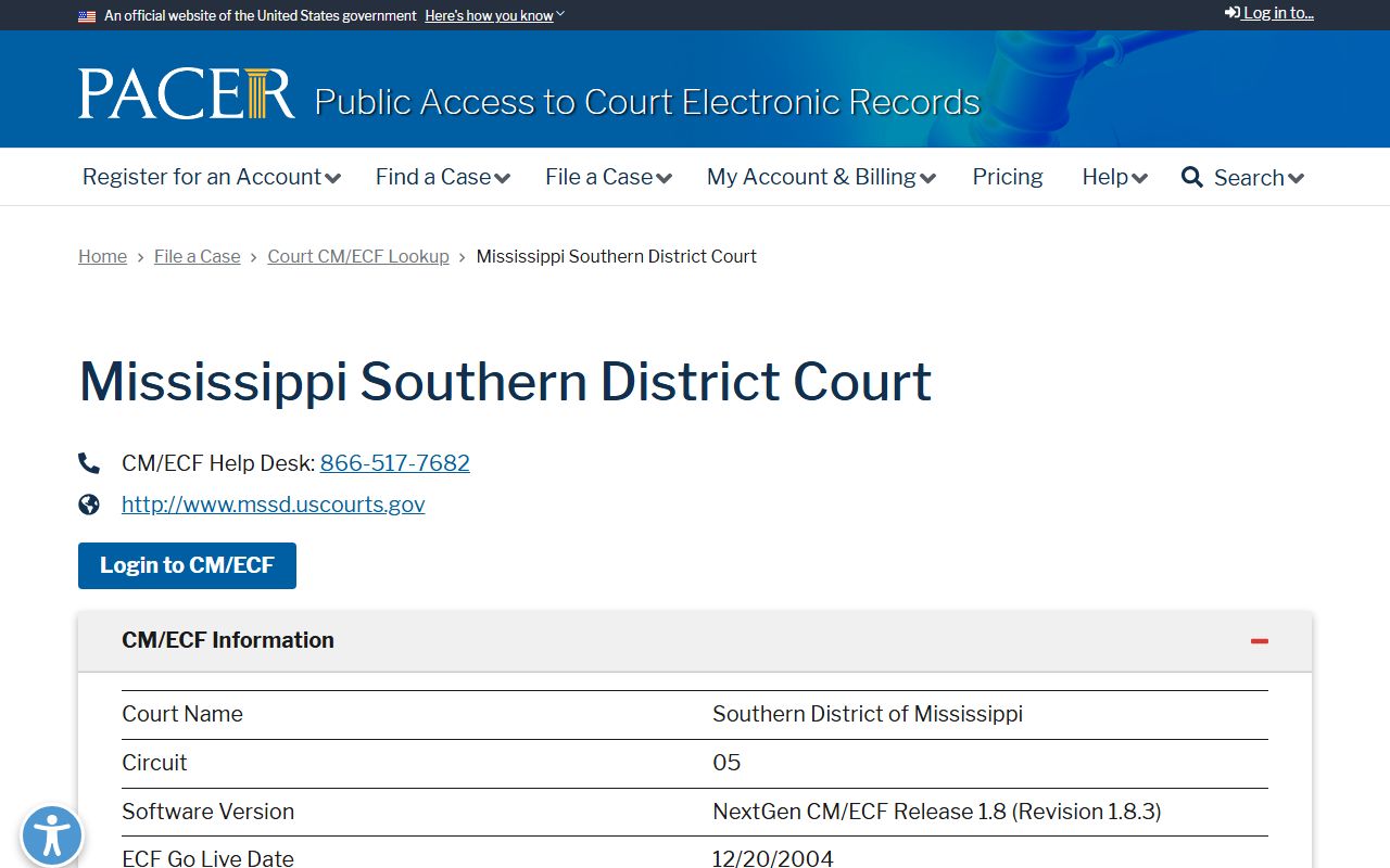 Issaquena County traffic records on federal land are searched through the PACER Southern District lookup