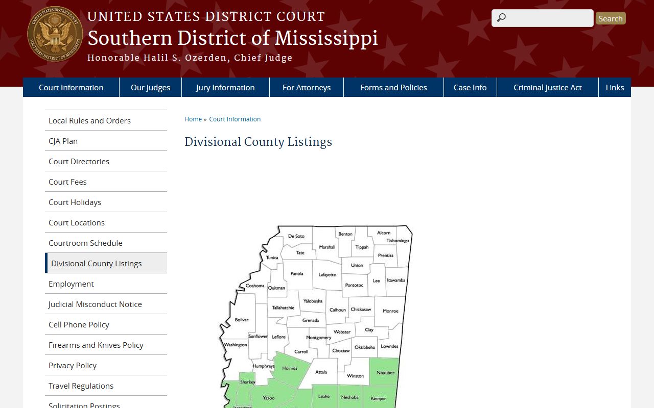 Issaquena County traffic and petty offense venue confirmed on the Southern District of Mississippi county listings