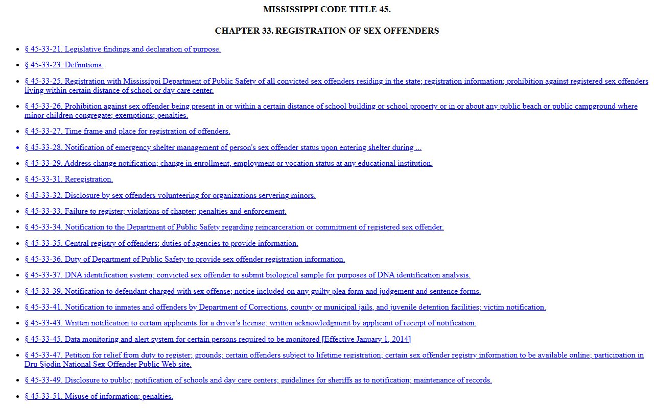 Mississippi sex offender registration law page, separate from Issaquena County warrant records