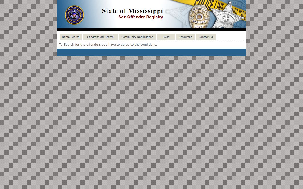 Sex Offender Registry search entry page, distinct from an Issaquena County warrant search